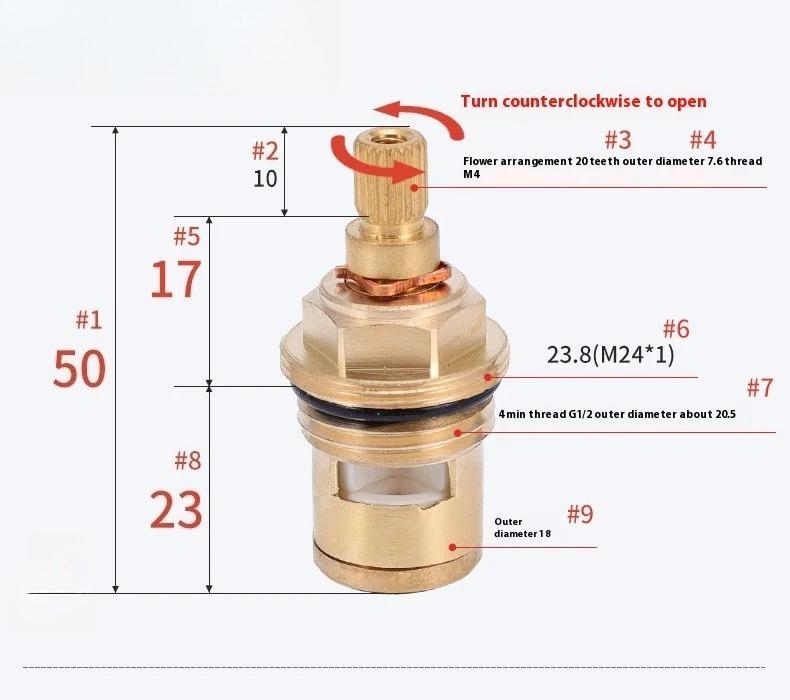 1/2pc Universal Replacement Tap Valve Adapter Brass Cartridge for Bathroom Faucet Inner Core Clockwise or Anti-clockwise