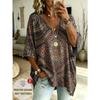 Women's large-size V-neck T-shirt, retro casual top, with printed design, fashionable and versatile ,machine washable.