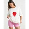 Oversized T Shirt Black Red Heart Print Casual Streetwear Women Fashion Top Summer Outfit