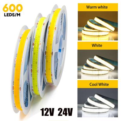 600Leds/M Double Row COB Strip DC  24V High Brighter RA90 Warm/Natural White 3000K 4000K 6000K Flexible Ribbon Rope LED Light
