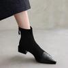 Francuski temperament szpiczaste krótkie botki damskie nowe skórzane botki gruby obcas średni obcas elastyczne krótkie botki damskie cienkie botki