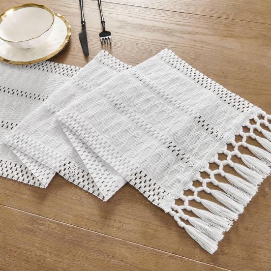 Boho Table Runner Farmhouse Woven Macrame Table Runner Home Decor Rustic