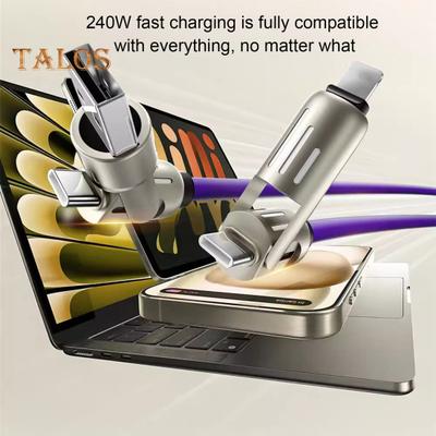 Câble de charge rapide et de transfert de données 240 W en silicone épais, câble de transfert de données multiprotocole pour iPhone et tablettes.