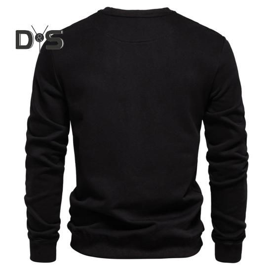 Fall Winter Men Top Loose O Neck Long Sleeves Pure Color Warm Pullover Mid Length Casual Daily Wear Sport Sweatshirt