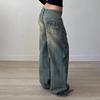 Washed Loose Fit Casual Jeans Pocket Straight Pants
