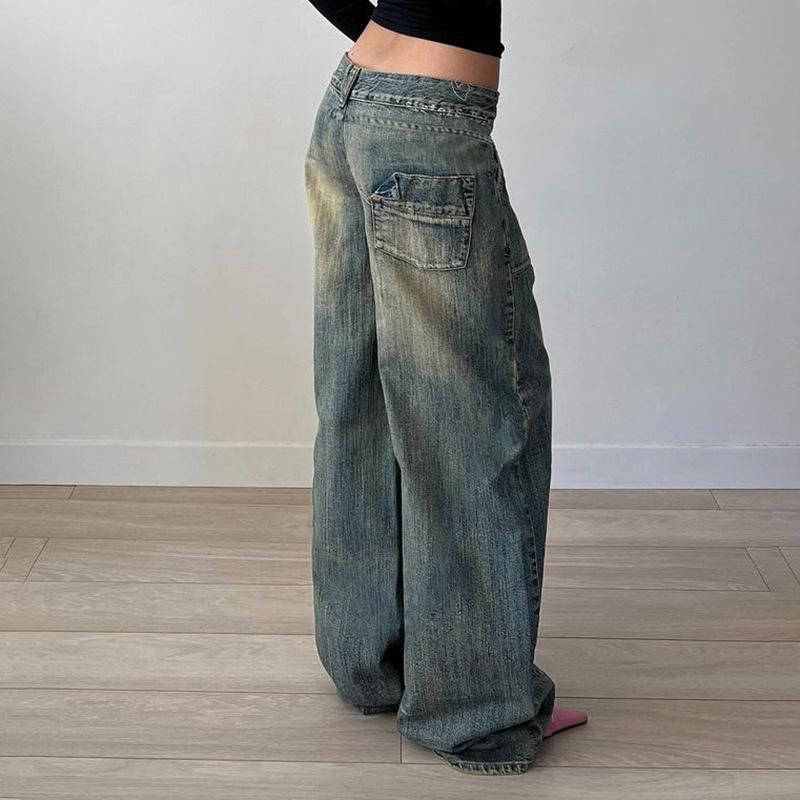 Washed Loose Fit Casual Jeans Pocket Straight Pants
