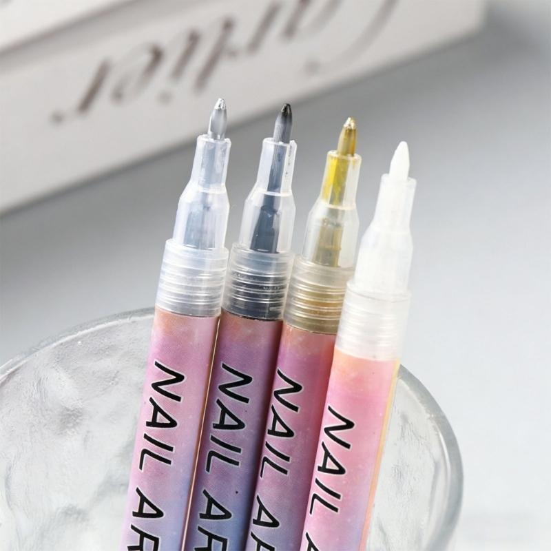 4Color Quick Dry Nail Art Pen Markers Nail Polishing Pen Safe Ink for Precise Designs Portable Use in Any Situation
