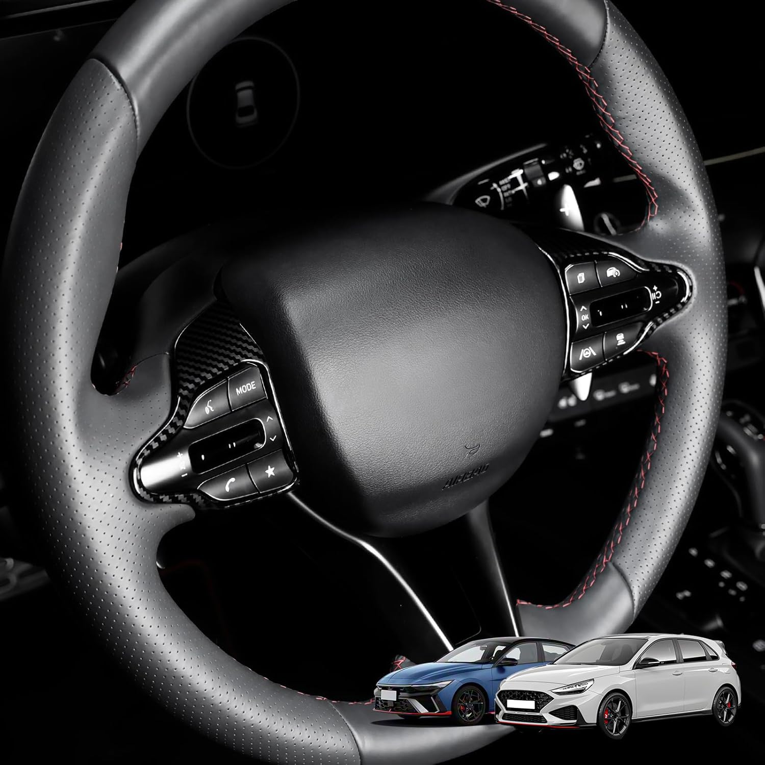

Carbon Fiber Style Steering Wheel Trim Control Button Cover Compatible with Hyundai Veloster JS N line 2019-2022 Hyundai Kona N hyundai i30 2017-2022 углеродного волокна черного