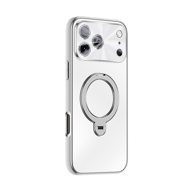 Plating For Magsafe Magnetic Phone Case For iPhone 17 Air 16 15 14 Pro Max Metal Rotating Ring Holder Bracket Matte Cover