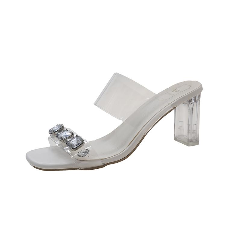 

Fashion Aphixta Sexy Transportant Heels Shoes 5cm/7cm Square Heels Slippers Women Diamond Dec Slides Outside Summer Sandals Size 41 Shoe 34