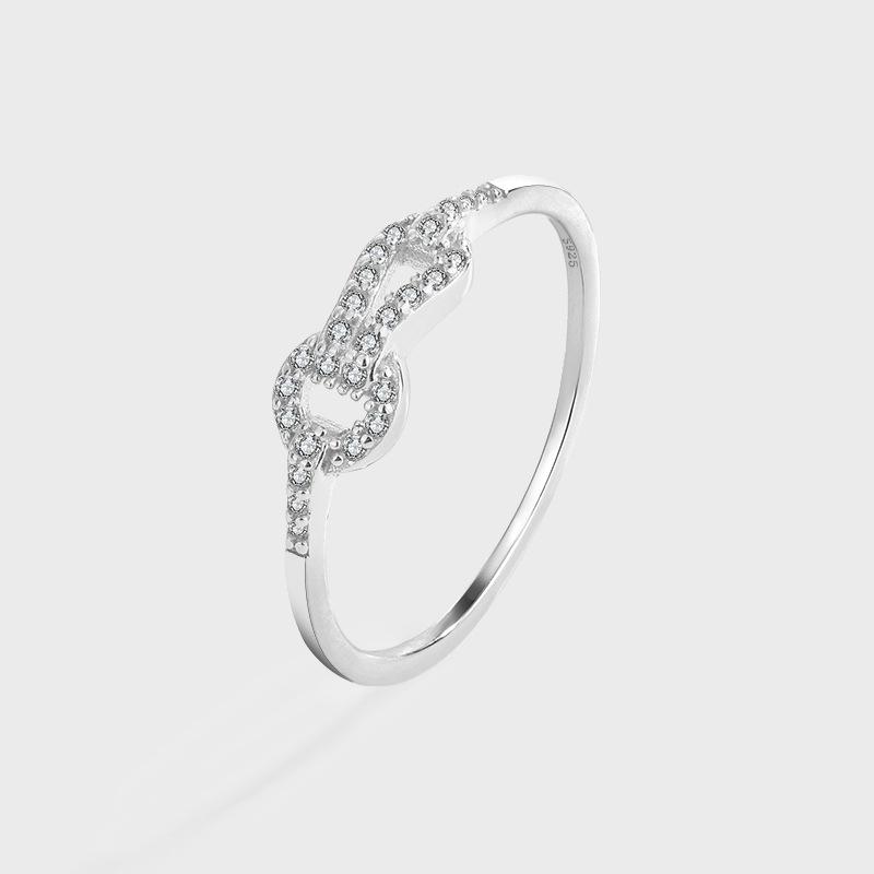 

European & American S925 Sterling Silver Geometric Zircon Ring - Women s High-End Korean Style Luxury Finger Jewelry Size 6