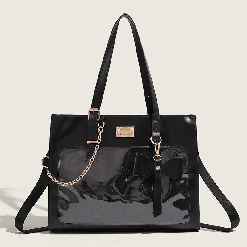 

Bow large-capacity shoulder tote bag, new girl transparent and sweet portable oblique span commuter bag чёрный