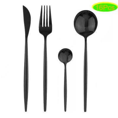 16Pcs Black Cutlery Set 18/0 Stainless Steel Dinnerware Set Kitchen Gold Tableware Set Knife Fork Spoon Flatware