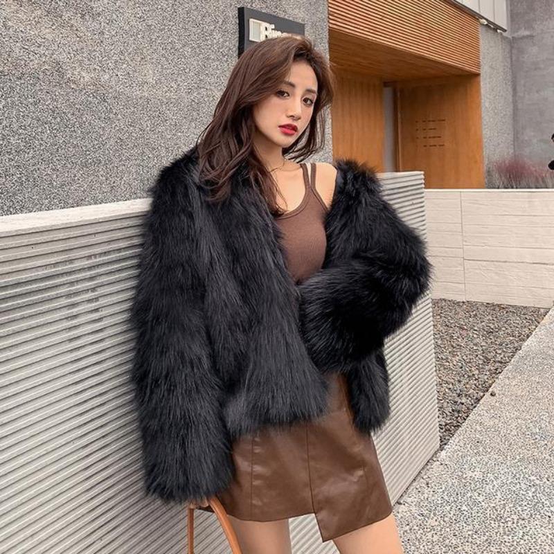 Зимняя мода имитация енота имитация пальто женское короткое с капюшоном с длинным рукавом легкое имитация лисы пальто