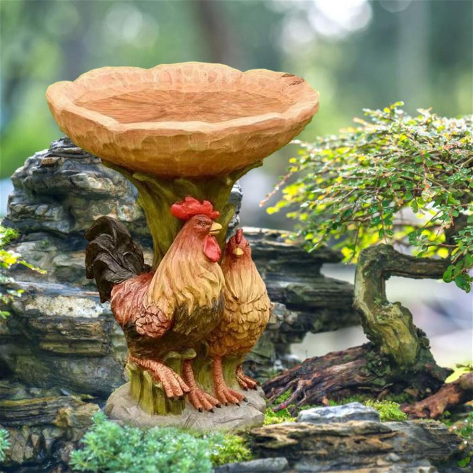 

Петух и курица из смолы, птичья ванночка, смоляное украшение для сада и двора на открытом воздухе