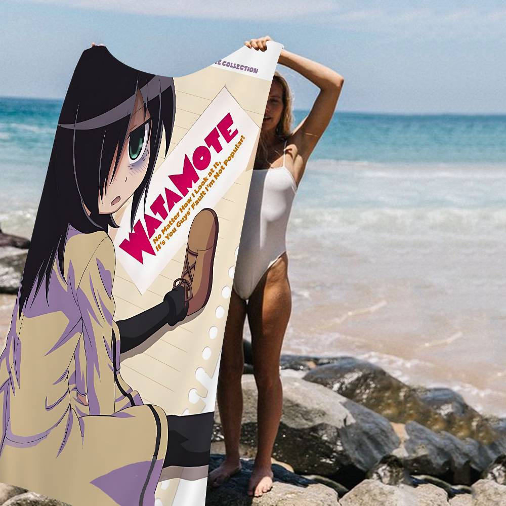 Anime Watamote Kuroki Tomoko Anime Beach Swimming Towel Soft Absorbent Washcloth Children's Gifts For Kids Travel Camping Gym