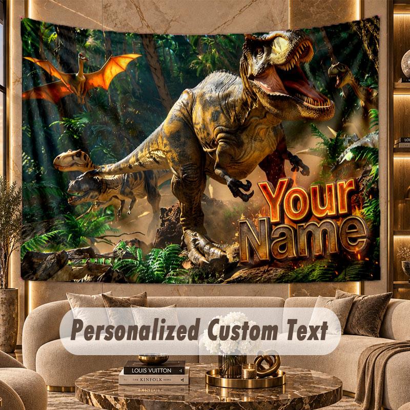 Dinosaur (577) Theme Personalized Tapestry Custom Name Text Wall Hanging Tapestry Home Background Decoration