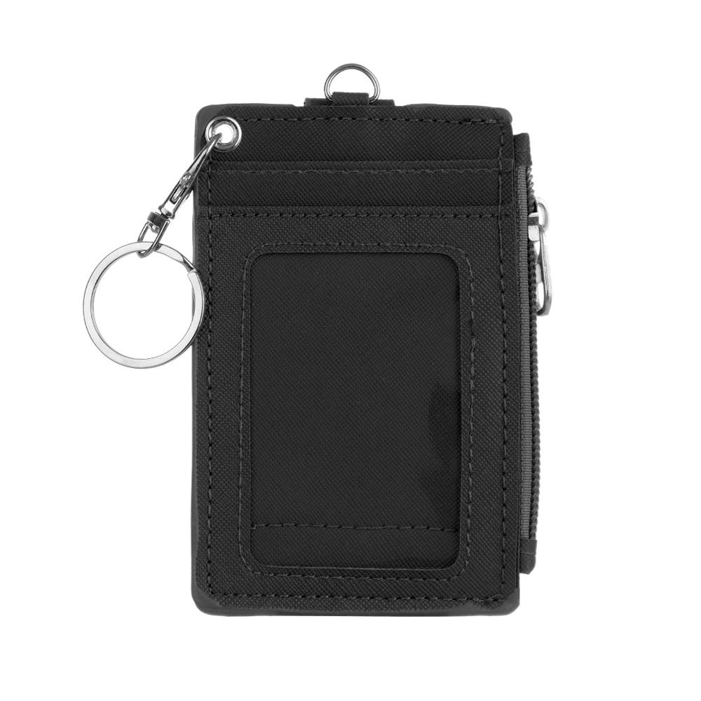Portable Solid Color Card Holder Leather Business ID Card Credit Badge Holder Coin Purse Wallet with Keychain