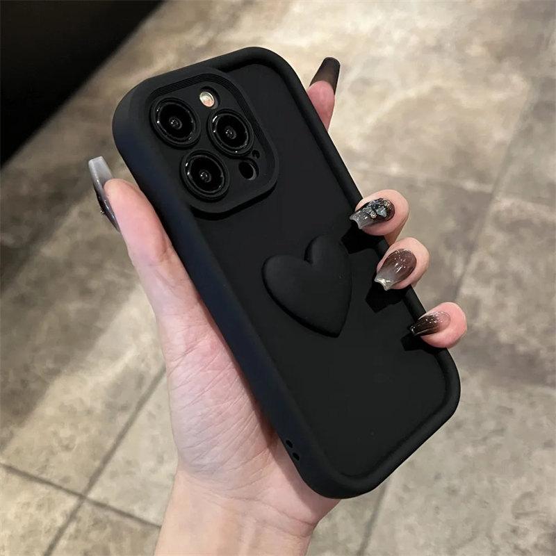 

Ins Korea милый 3D Love Heart силиконовый чехол для телефона Candy для iPhone 15 13 12 11 14 Pro Max X XR XS 8 Plus + противоударная задняя крышка iPhone 8 чёрный