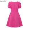 ZANZEA Summer Women Square Collar Short Sleeve Slim Waist Casual A-line Dress