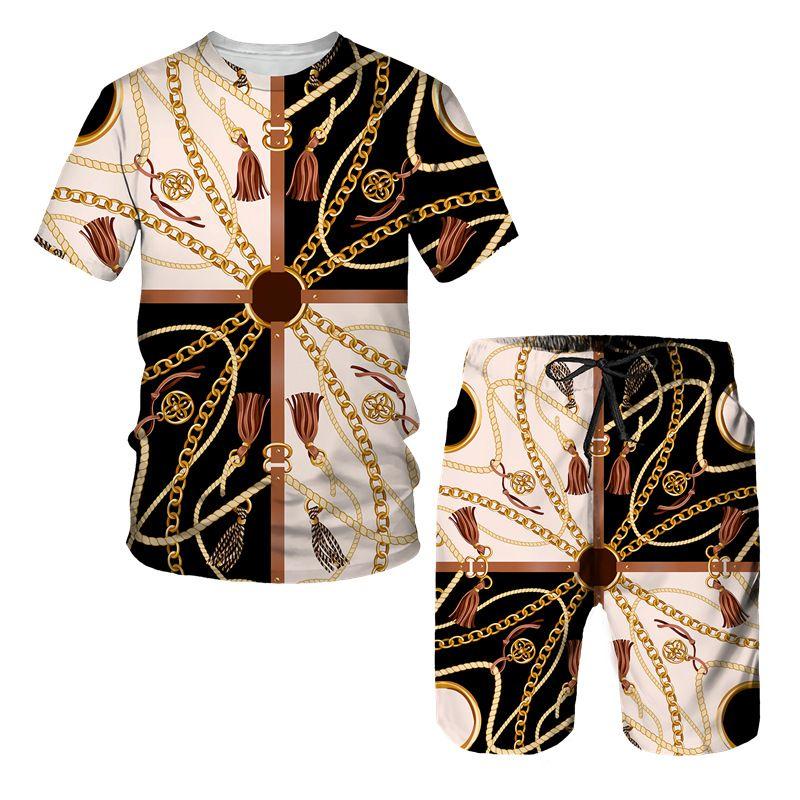 2025 Sommermode T-Shirt Set Tägliche Outdoor-Strandshorts Herren Kurzarm T-Shirt und Shorts Set Sommer 3D Gedruckt