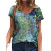 Fashion Spring  Flash Card Print Blouses Short Sleeved V-Neck T Shirts Casual