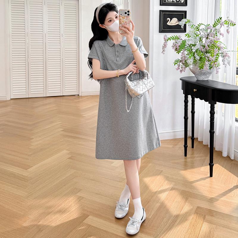 2026 Summer Maternity Lapel Dress: Casual, Fashionable Short Sleeve, Loose Fit M