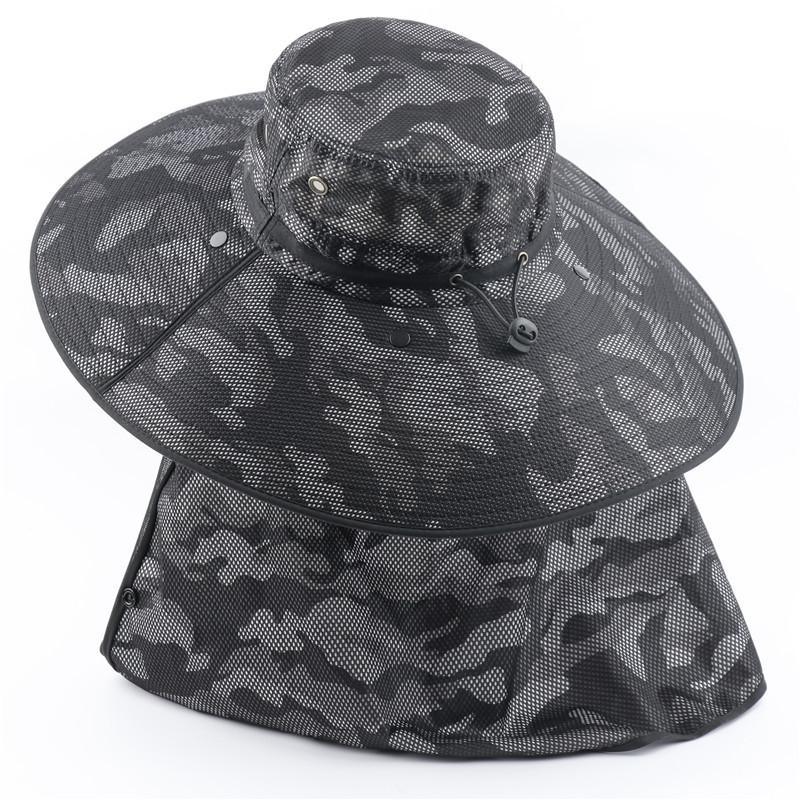 Camouflage Bucket Hat Outdoor Visor Oversized Brim Mosquito-proof Mesh Shawl Sun Protection Fishing Hat Sun Hat