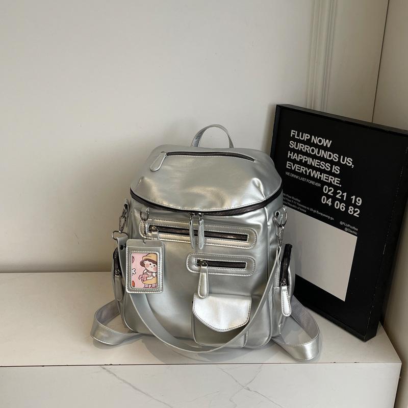 

Женский рюкзак Новый многокарманный рюкзак на молнии Сумка для класса серебряный