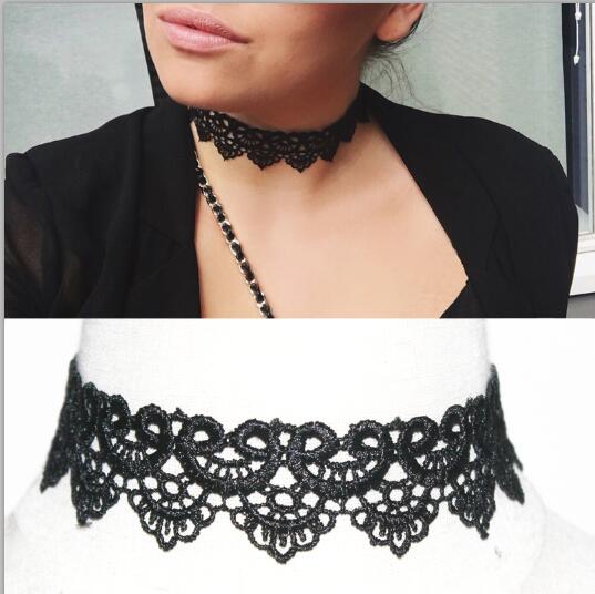 

Newest Fashion Zircon Accessories White & Black Lace Tattoo Choker Necklace For Couple Lovers N106