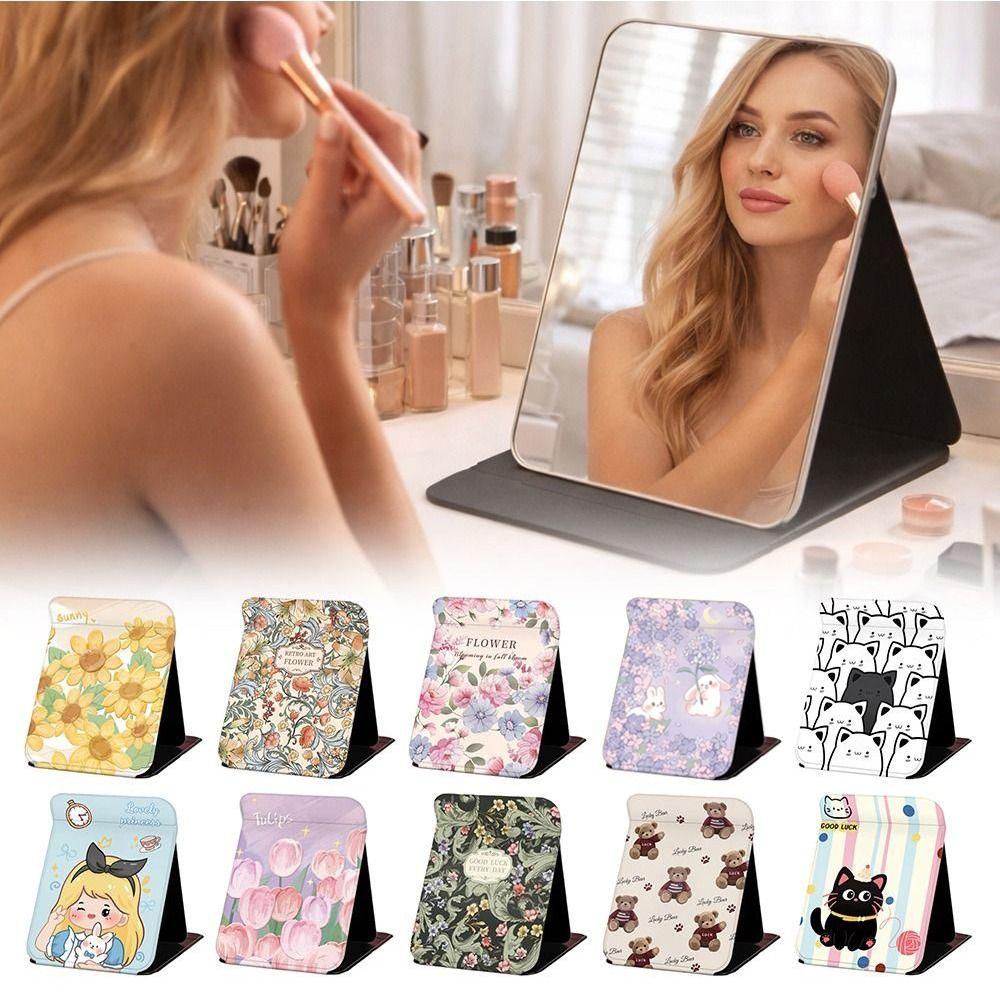 Floral Vanity Mirror Standing Compact Mirror Portable Desktop Makeup Mirror for Student Dormitory