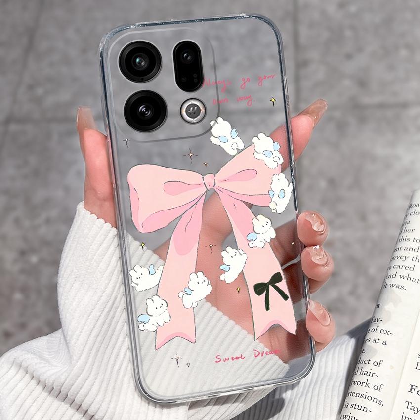 Suitable For Oppo Find X9 X7 X5 Pro X3 X2 Reno11 12 Pro Phone Cover Cute Panda Rabbit Pattern Transparent TPU Dustproof Protective Case For Oppo Shell