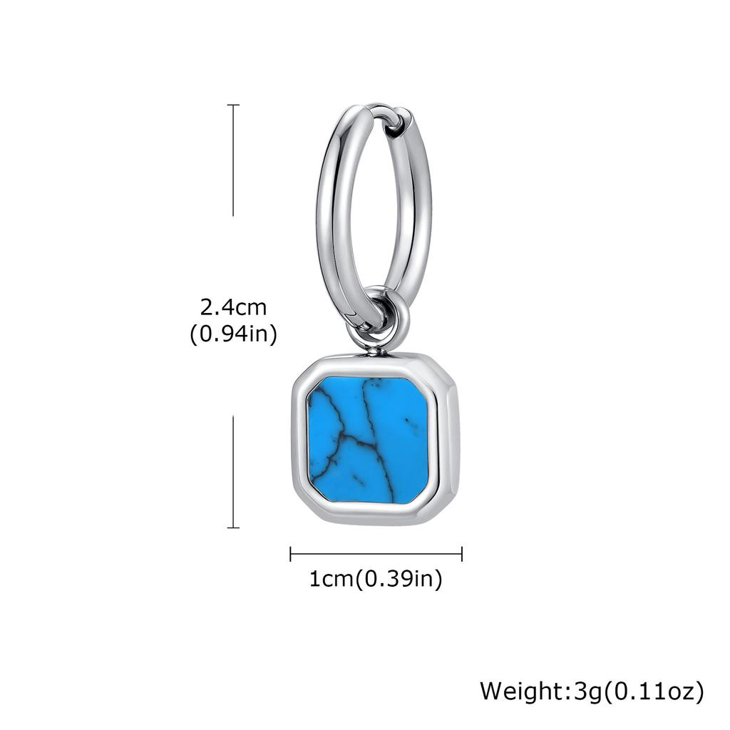 Stylish Men's Huggie Hoop Earrings,Trendy Natrual Stone Stainless Steel Square Ear Drop,Luxury Birthday Party Anniversary Gift