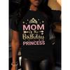 T-shirt Graphique Anniversaire Princesse Maman pour Femme Bleu Clair Rose Texte Doré Col Rond Manches Courtes Décontracté Cadeau Haut