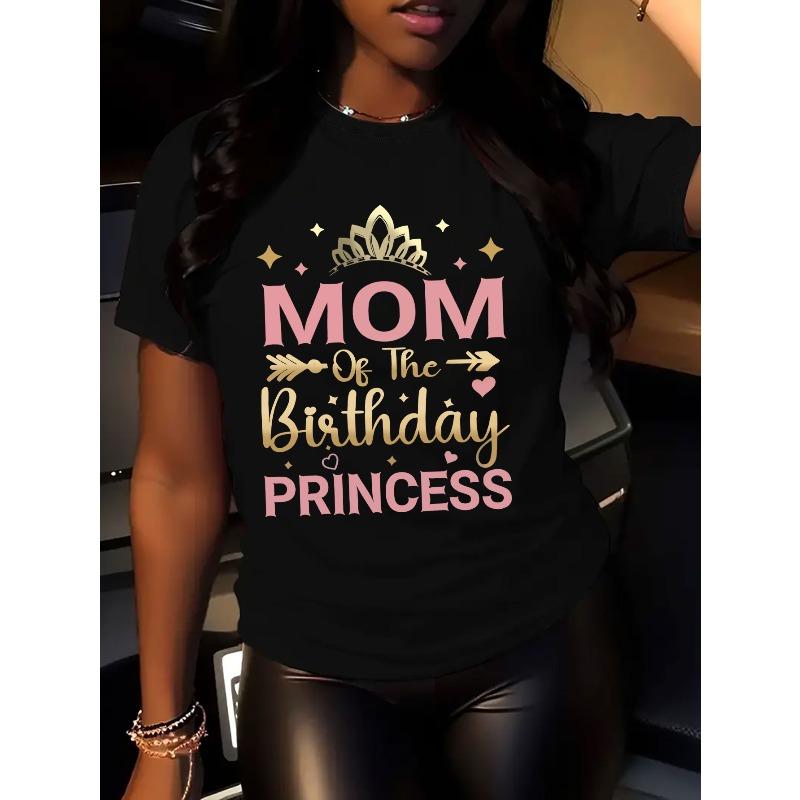 

Women s Birthday Princess Mom Graphic Tee Light Blue Pink Golden Text Crew Neck Short Sleeve Casual Gift Top 4XL