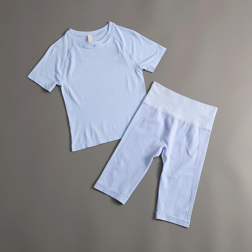 Women's Two-Piece Yoga Set: Summer Style, Slim-Fit Short-Sleeve Top & Fashionable Sports Pants for Running & Cycling.