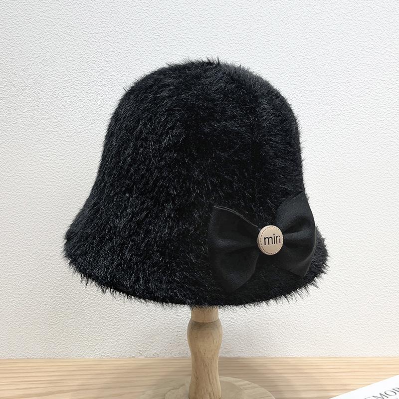 New Autumn and Winter Fisherman Hat with Butterfly Bow Cold Resistant and Warm Solid Color Simple Bucket Hat