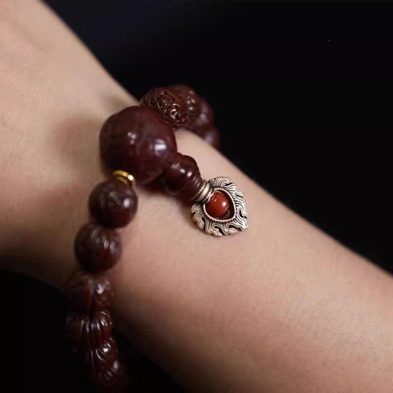 Retro Flame Pattern Eight-Character Ring with Bead Knot - Mini Chinese DIY Accessory