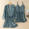 New Autumn Velvet Pajamas Two-piece Robe Set Feminine Lace See-through Robe Bathrobe Casual Velvet Home Clothes