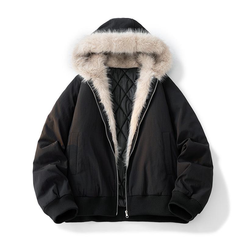 American Retro Plush Collar Couples' Hooded Winter Parka