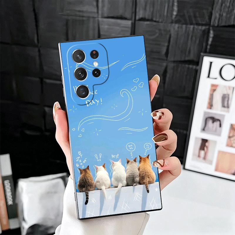 Cat Cute Kitten Cartoon Soft Phone Case for Samsung Galaxy S26 S25 Edge S24 Ultra S23 Plus S22 S21 FE S20 Black Cover Back Shell