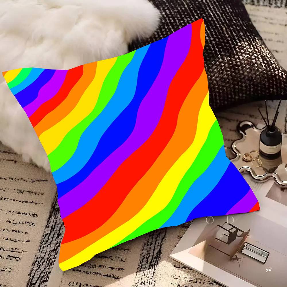 Rainbow Pillow Case Fashion Square Pillowcase Bedroom Sofa Room Ins Decoration Leisure