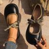 Cute bow round head flat bottom Mary Jane single shoes 2025 spring and summer new French retro versatile small leather shoes women