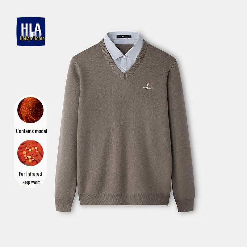 

HLA Men s Winter Double Collar Faux Two-Piece Knit Sweater L
