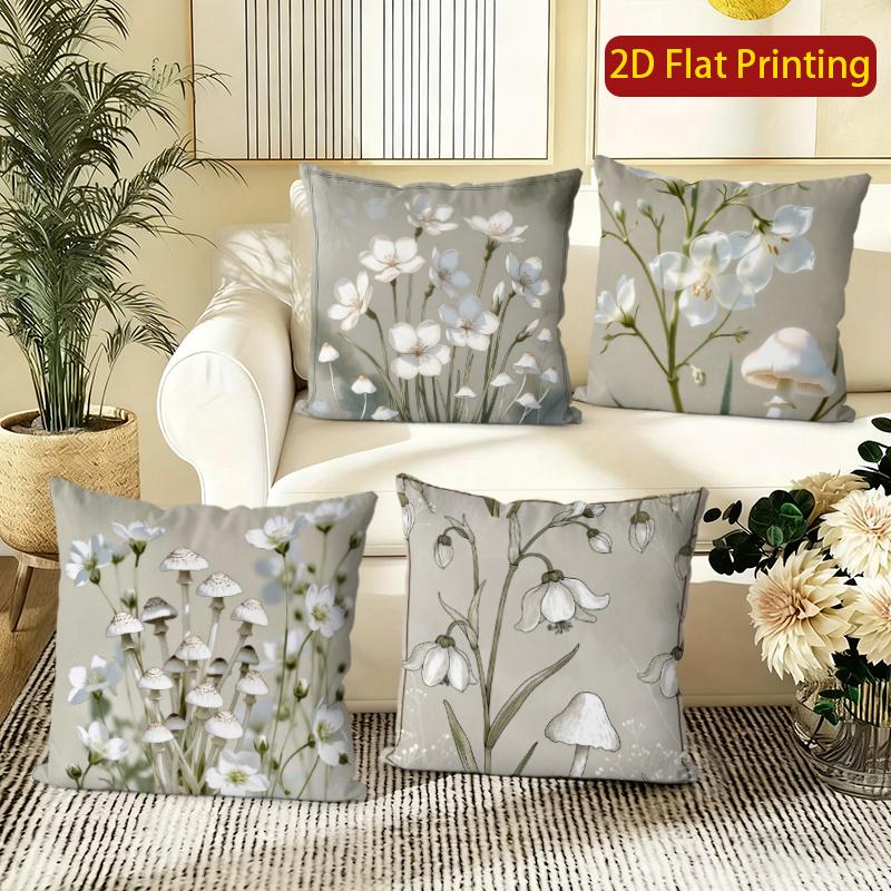 Vintage Floral Mushroom Print Throw Pillow Cases Pattern Cushion Cover Suitable For Sofa Bedroom Car Pillow Cover