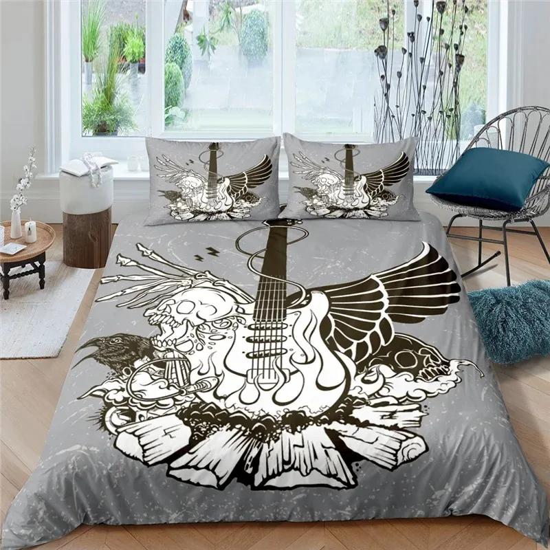 3d Music Notes Guitar Duvet Cover Set for Teens Adults Bedroom Decor Music Bedding Sets Fashion Hip Hop Comforter Cover
