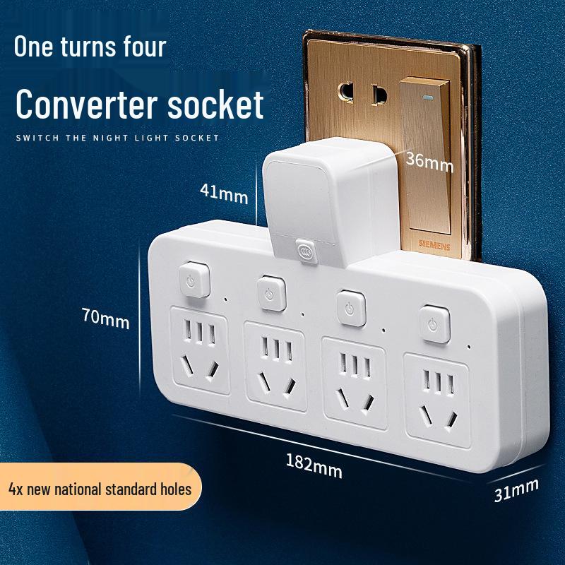 Multi-Outlet Power Strip with USB, Wireless Converter, Night Light, and Individual Switches for Home Office