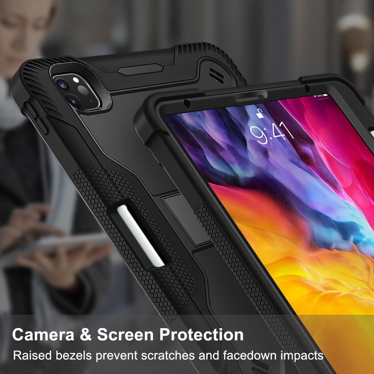 

Tablet Case for iPad Pro 11 (2018)/(2020)/(2021)/(2022)/iPad Air (2020)/(2022),Silicone+PC Kickstand Cover with Pencil Holder Black