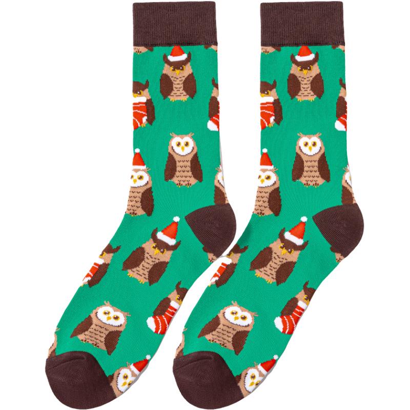 Christmas Reindeer Dinosaur Mid-Calf Socks - Trendy Men's & Women's Owl Design