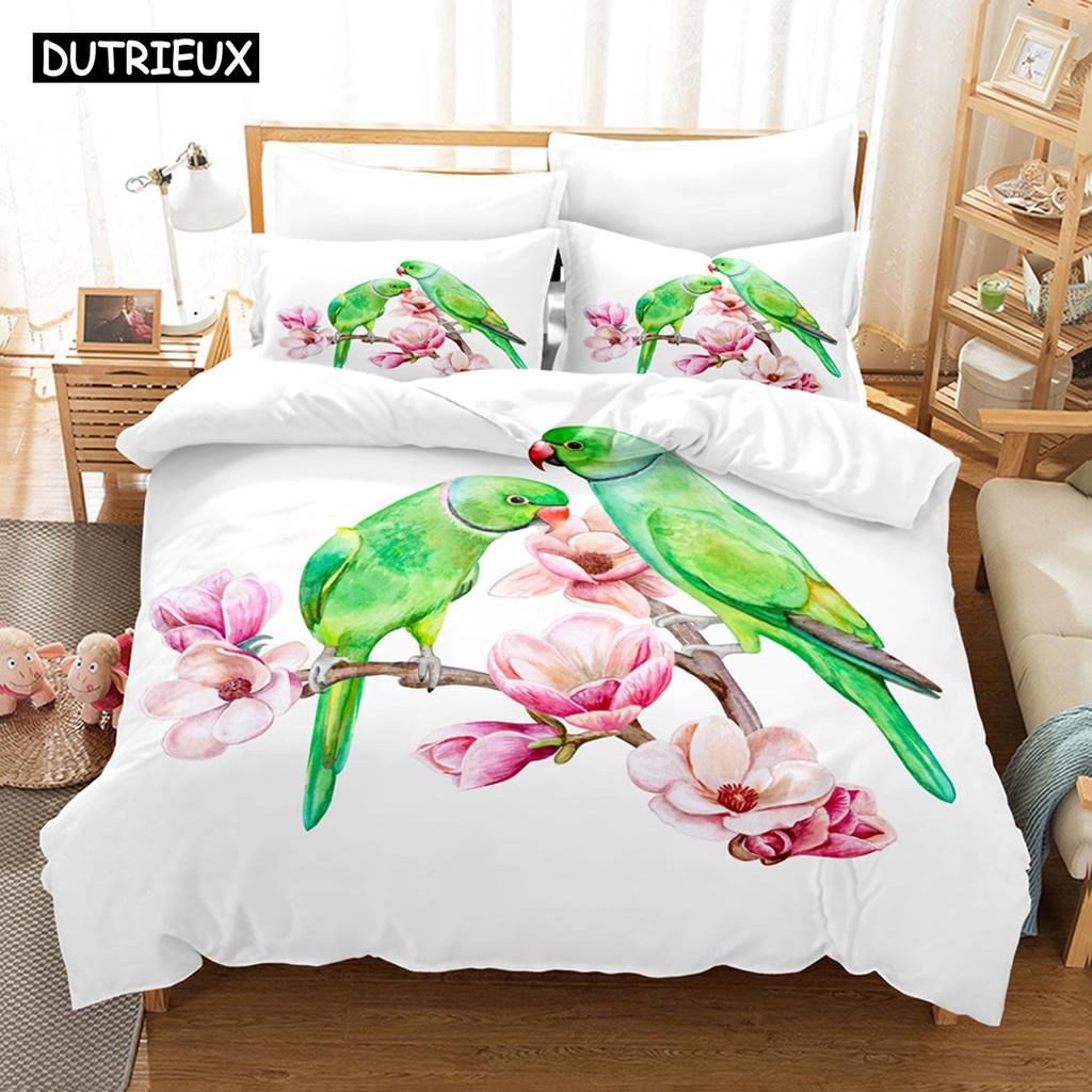 3D Printed African Parrot Bedding Set Down Quilt Cover With Pillowcase Double SIngle King 3D Printed Anime My Dress-U